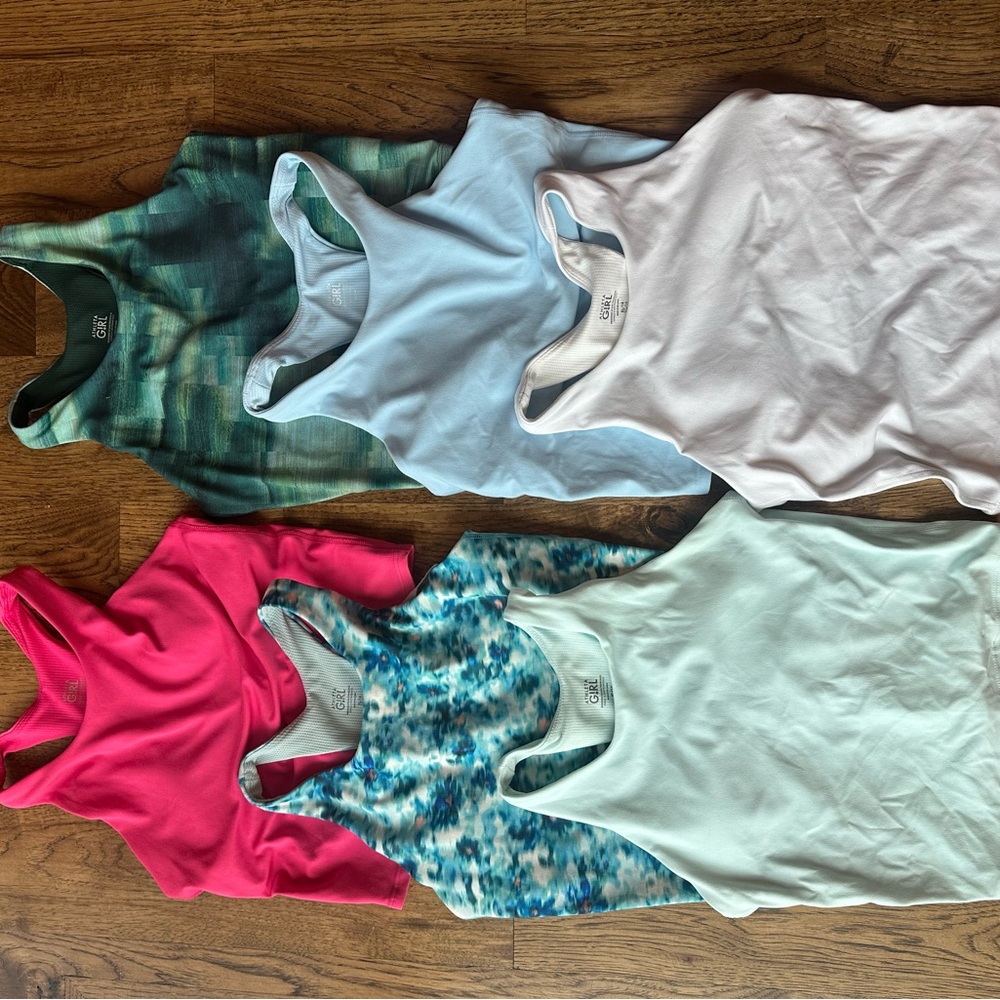 Athleta Girl’s Tank Tops high neck racerback tank - Pink, Blue, Green, and White